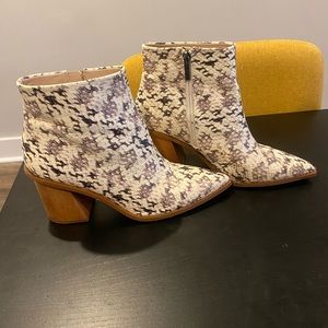 Faux snakeskin booties